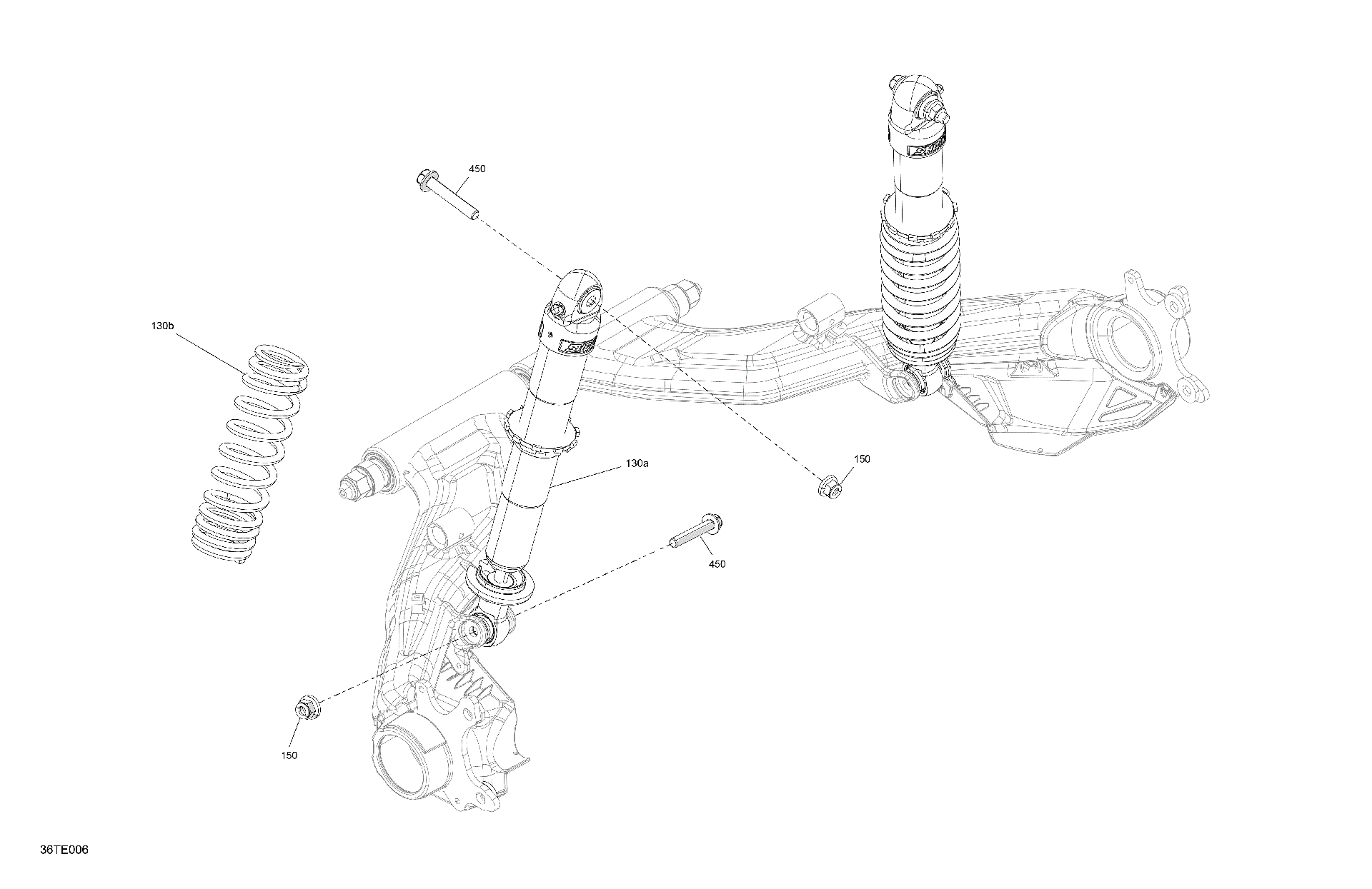 An Image of a Genuine Can-Am Parts Schematic Diagram showing the schematic - SUSPENSION - REAR SHOCKS