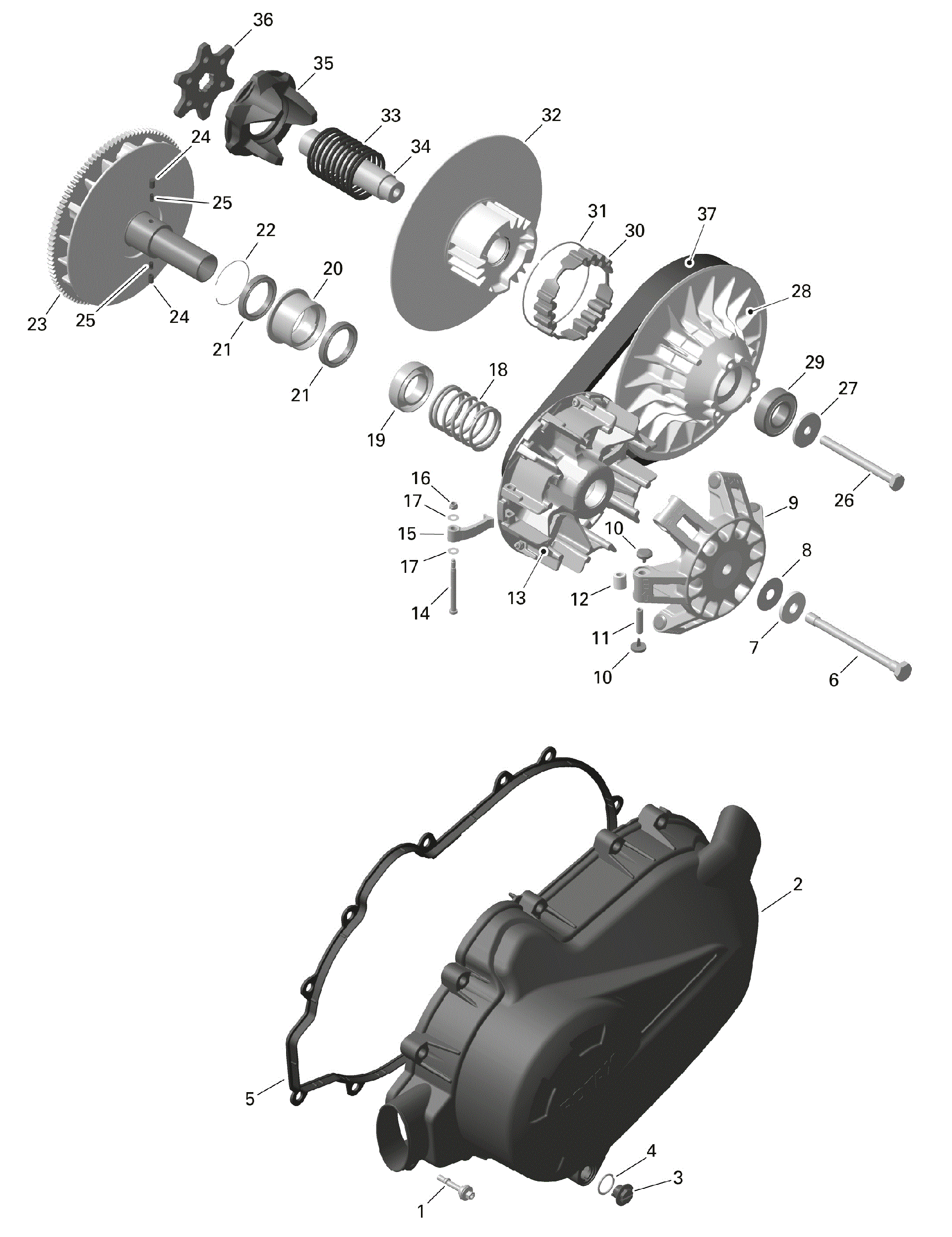 An Image of a Genuine Can-Am Parts Schematic Diagram showing the schematic - ROTAX - CVT