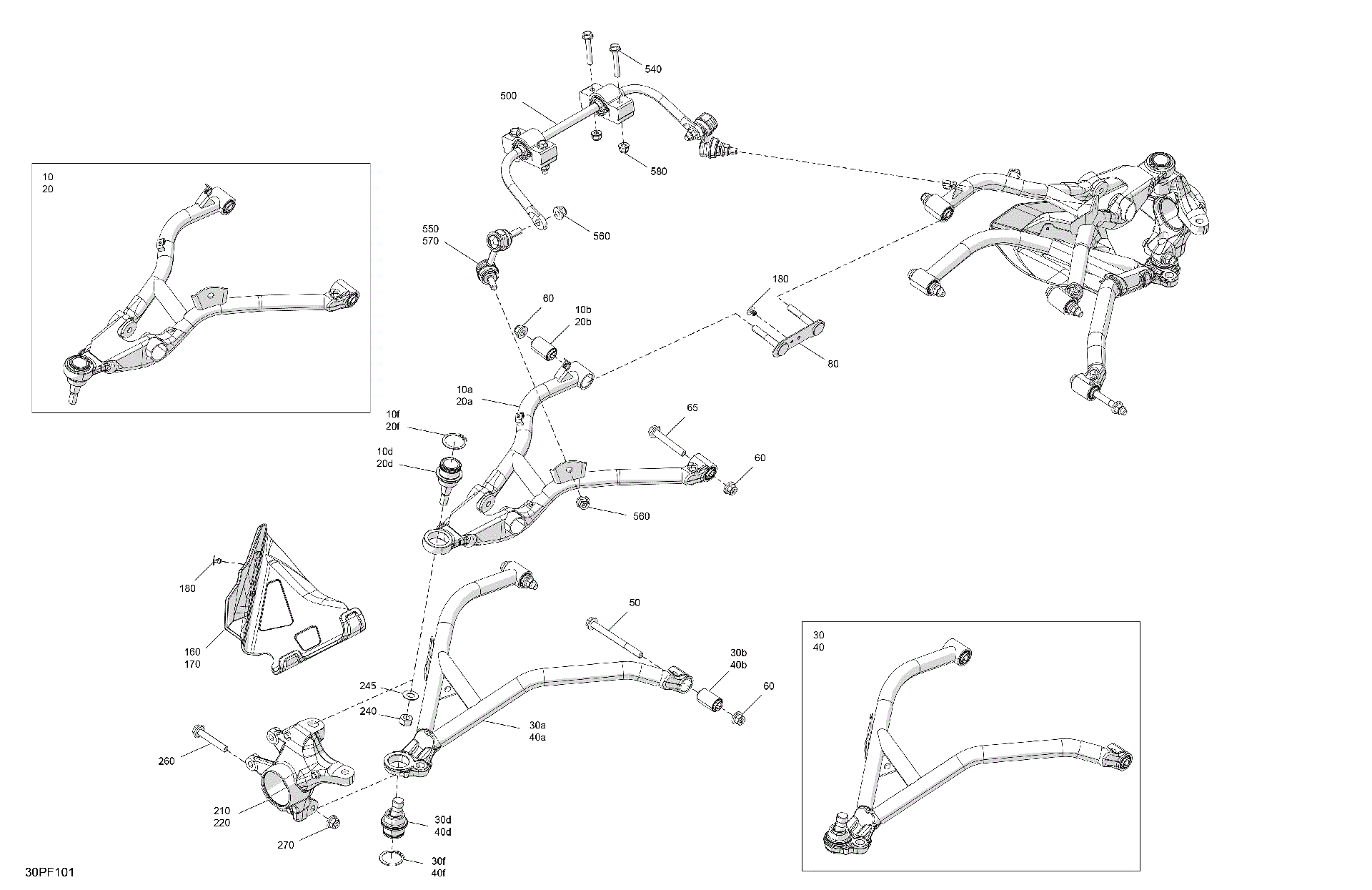 An Image of a Genuine Can-Am Parts Schematic Diagram showing the schematic - SUSPENSION - FRONT COMPONENTS