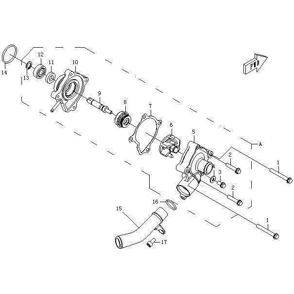 An Image of a Genuine CFMOTO Parts Schematic Diagram showing the schematic - WATER PUMP ASSY. - 2015 CFMOTO ZFORCE 600