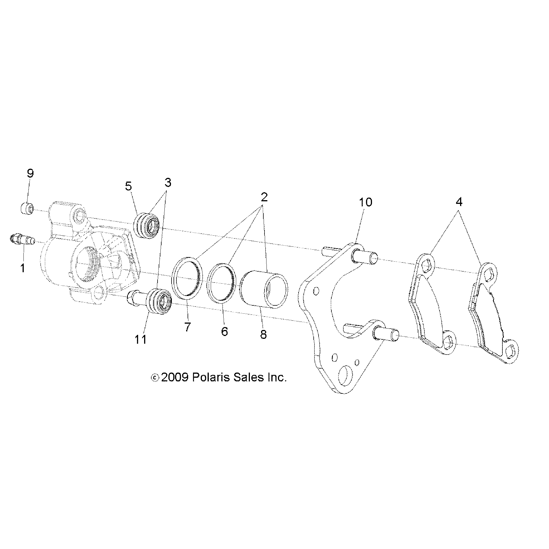 An Image of a Genuine Polaris Parts Schematic Diagram showing the schematic - BRAKES: FRONT CALIPER - 2017 POLARIS SCRAMBLER XP 1000