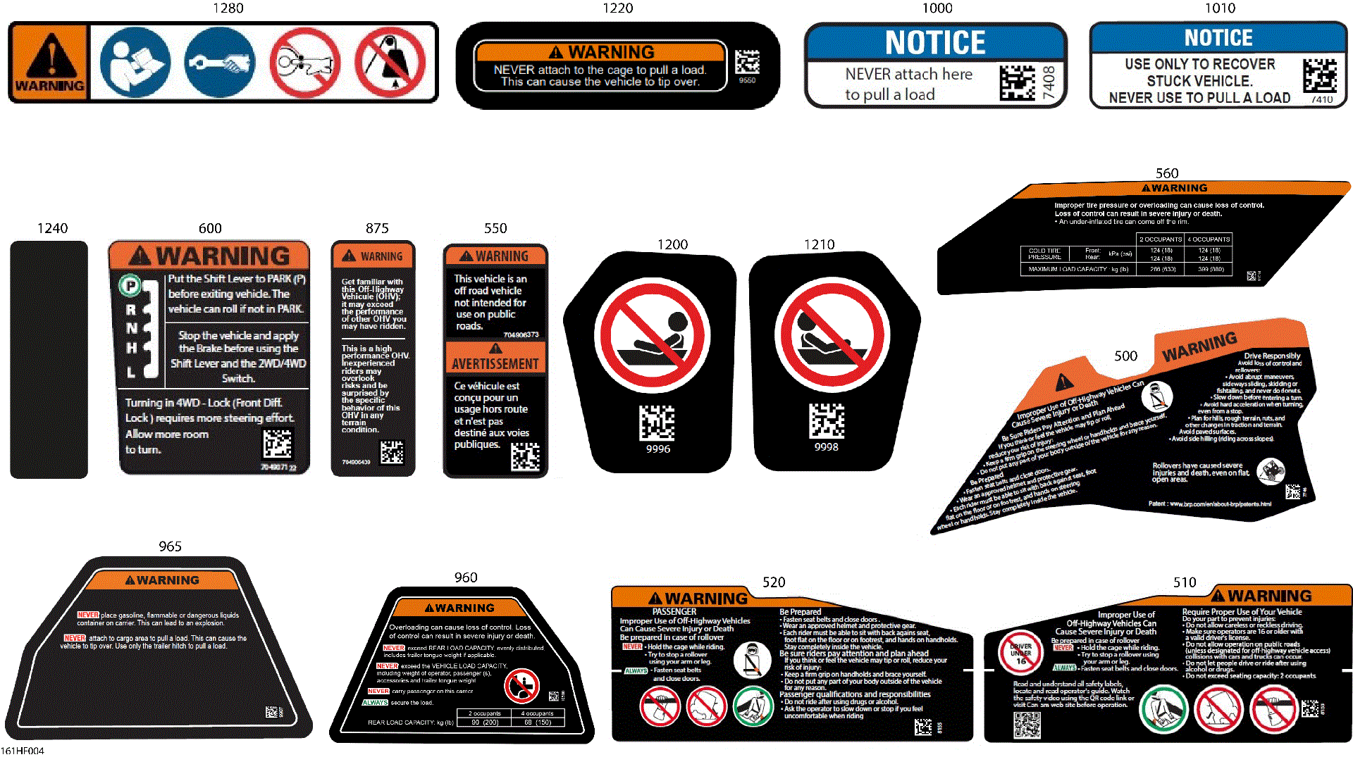 An Image of a Genuine Can-Am Parts Schematic Diagram showing the schematic - BODY - WARNING DECALS
