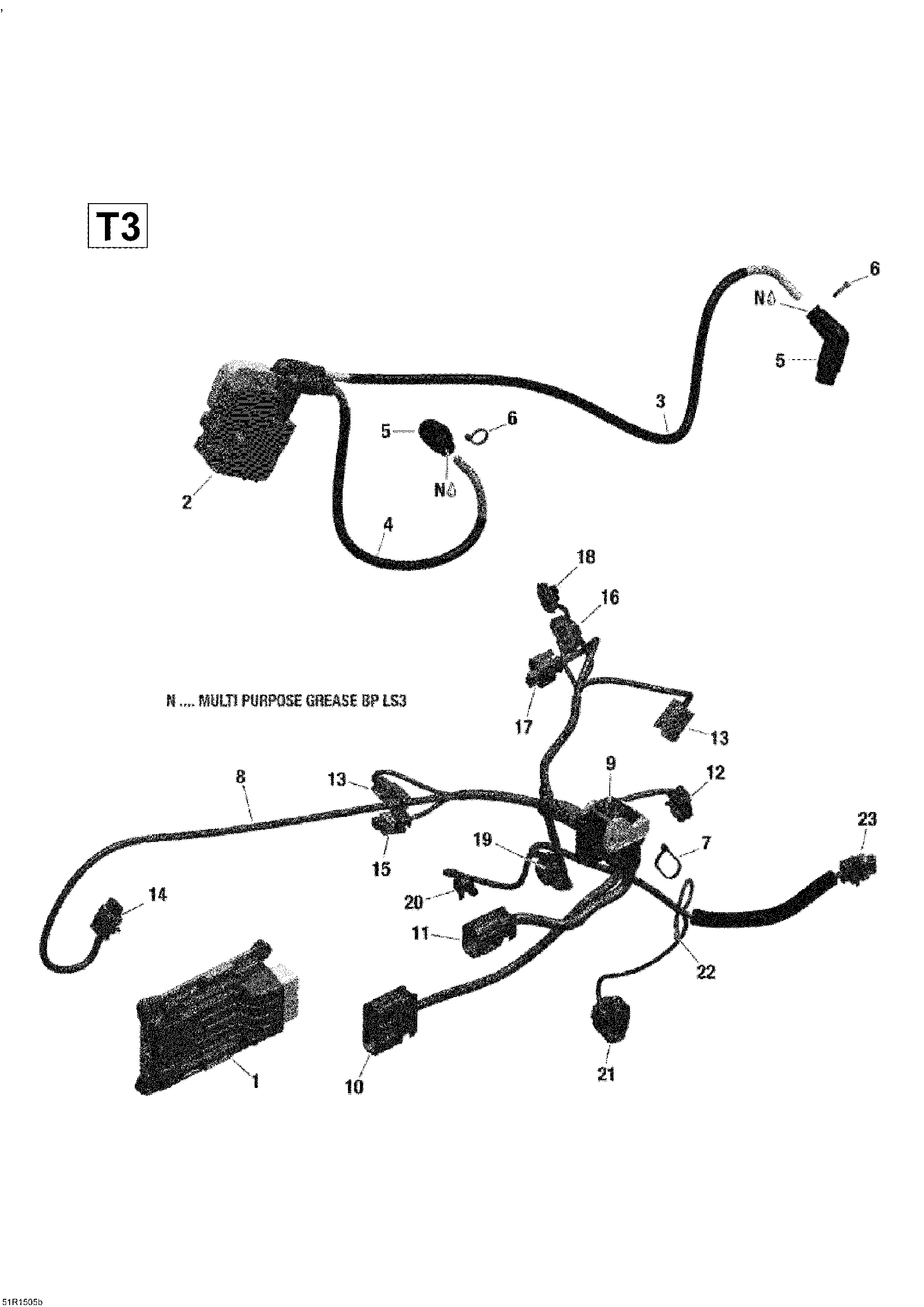 An Image of a Genuine Can-Am Parts Schematic Diagram showing the schematic - ENGINE HARNESS AND ELECTRONIC MODULE (T3)