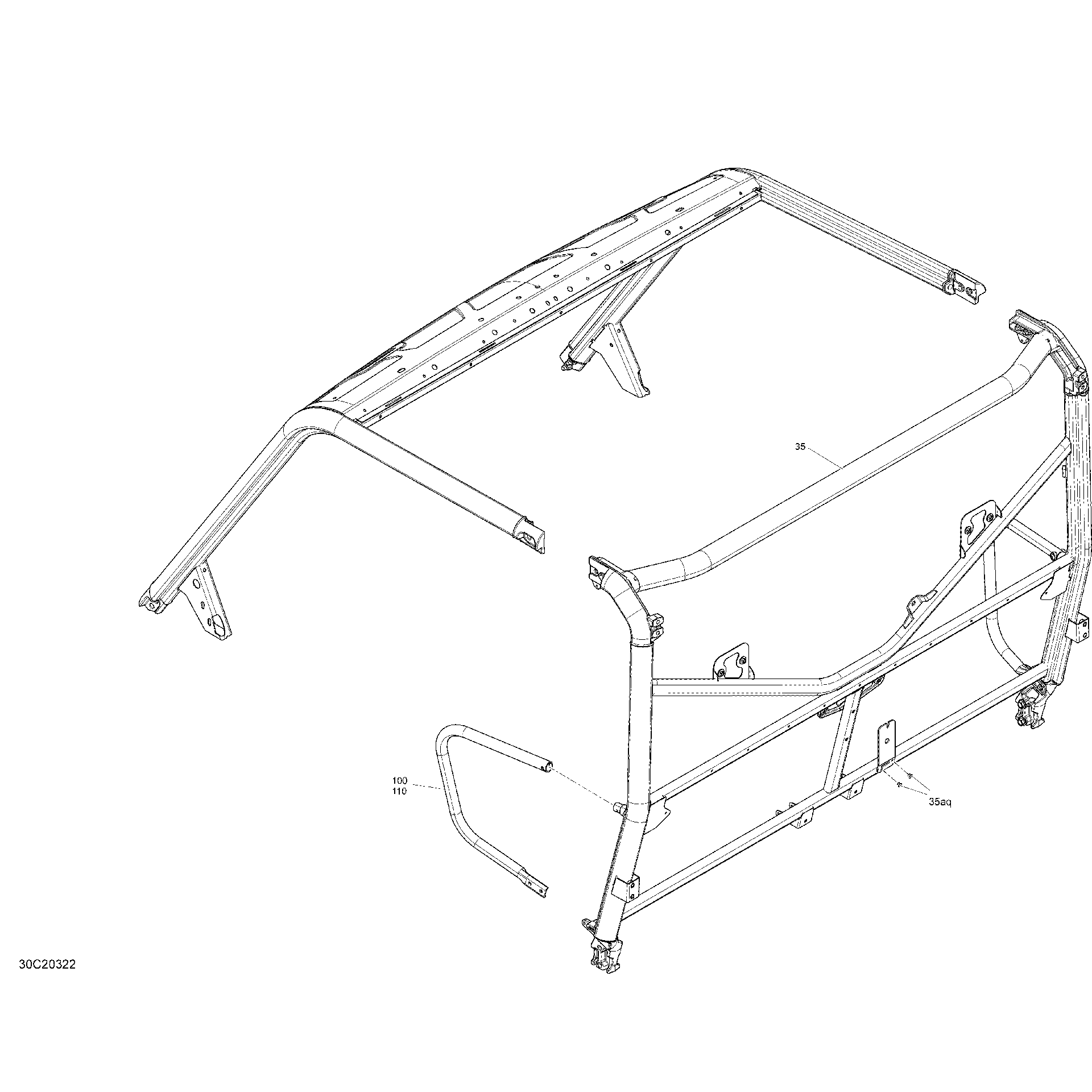 An Image of a Genuine Can-Am Parts Schematic Diagram showing the schematic - SAFETY CAGE - DPS - XT