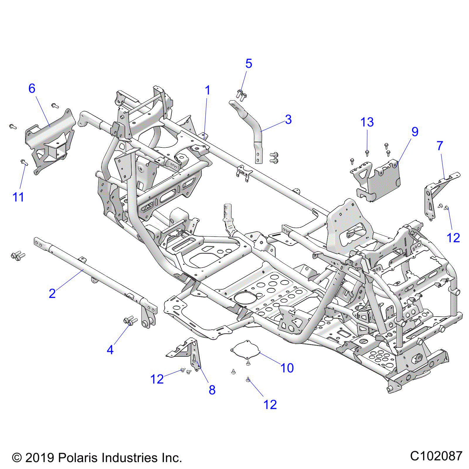 An Image of a Genuine Polaris Parts Schematic Diagram showing the schematic - CHASSIS: MAIN FRAME - 2020 POLARIS SPORTSMAN XP 1000 S 55"