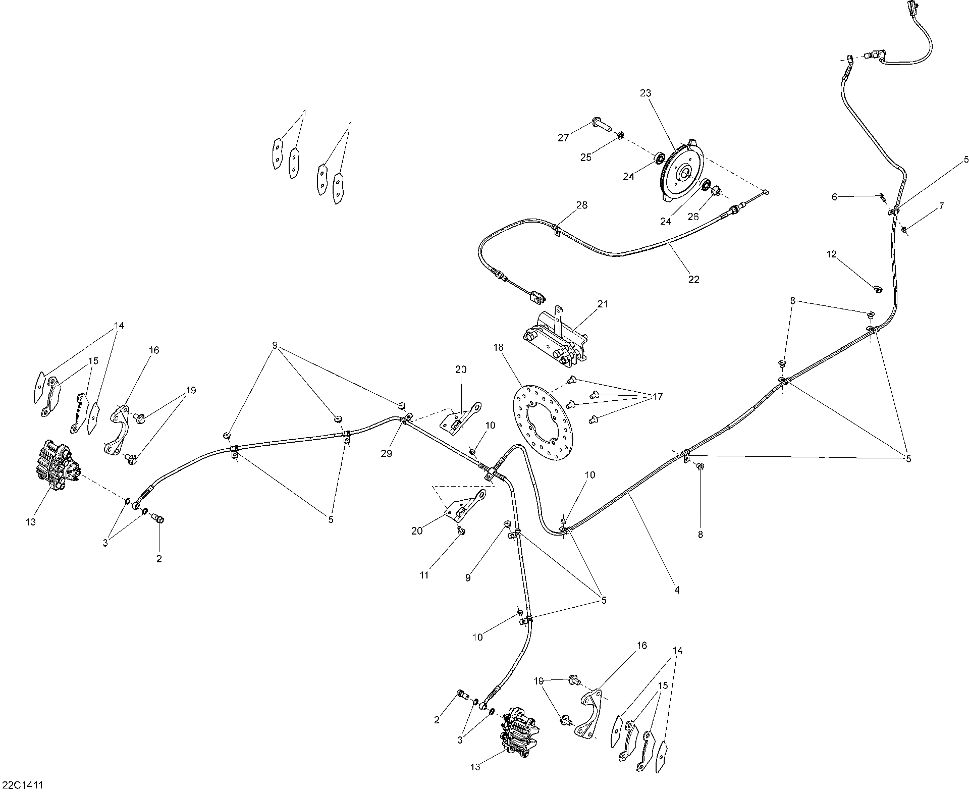 An Image of a Genuine Can-Am Parts Schematic Diagram showing the schematic - BRAKES _22C1411