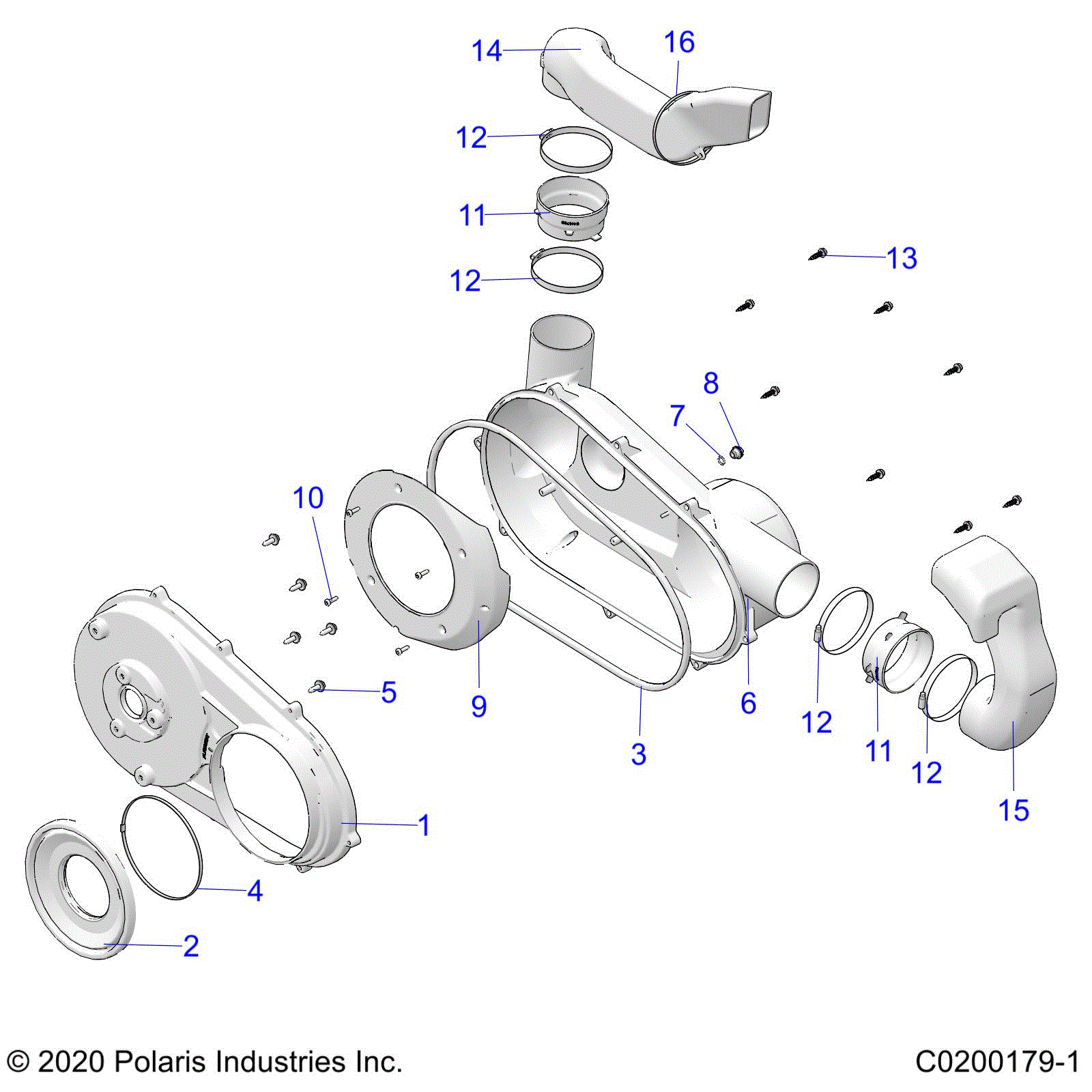 An Image of a Genuine Polaris Parts Schematic Diagram showing the schematic - BODY: CLUTCH COVER - 2023 POLARIS SPORTSMAN 450 HO UTILITY 50S