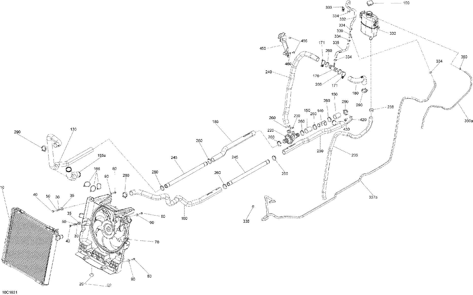 An Image of a Genuine Can-Am Parts Schematic Diagram showing the schematic - COOLING MAVERICK TRAIL