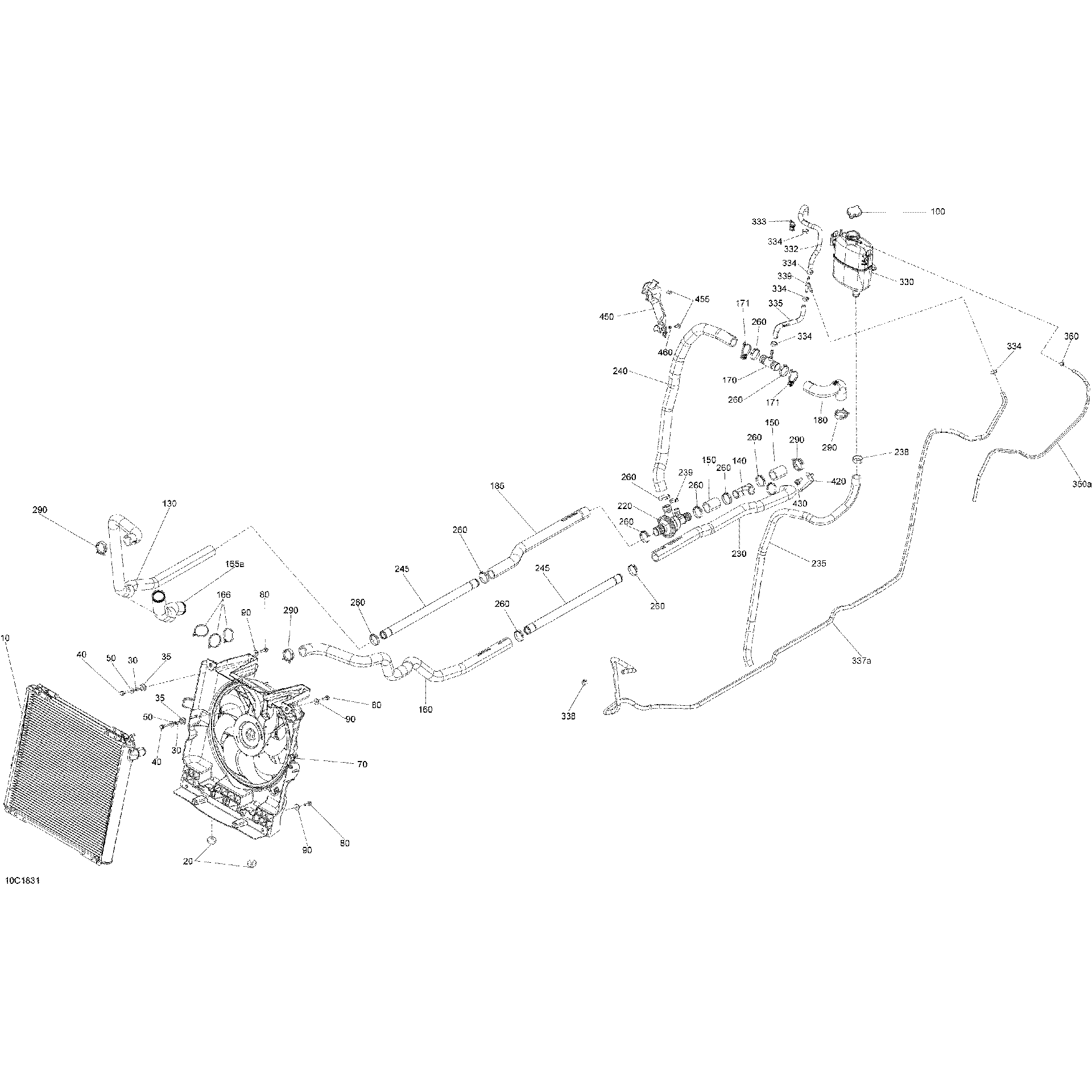 An Image of a Genuine Can-Am Parts Schematic Diagram showing the schematic - COOLING MAVERICK TRAIL