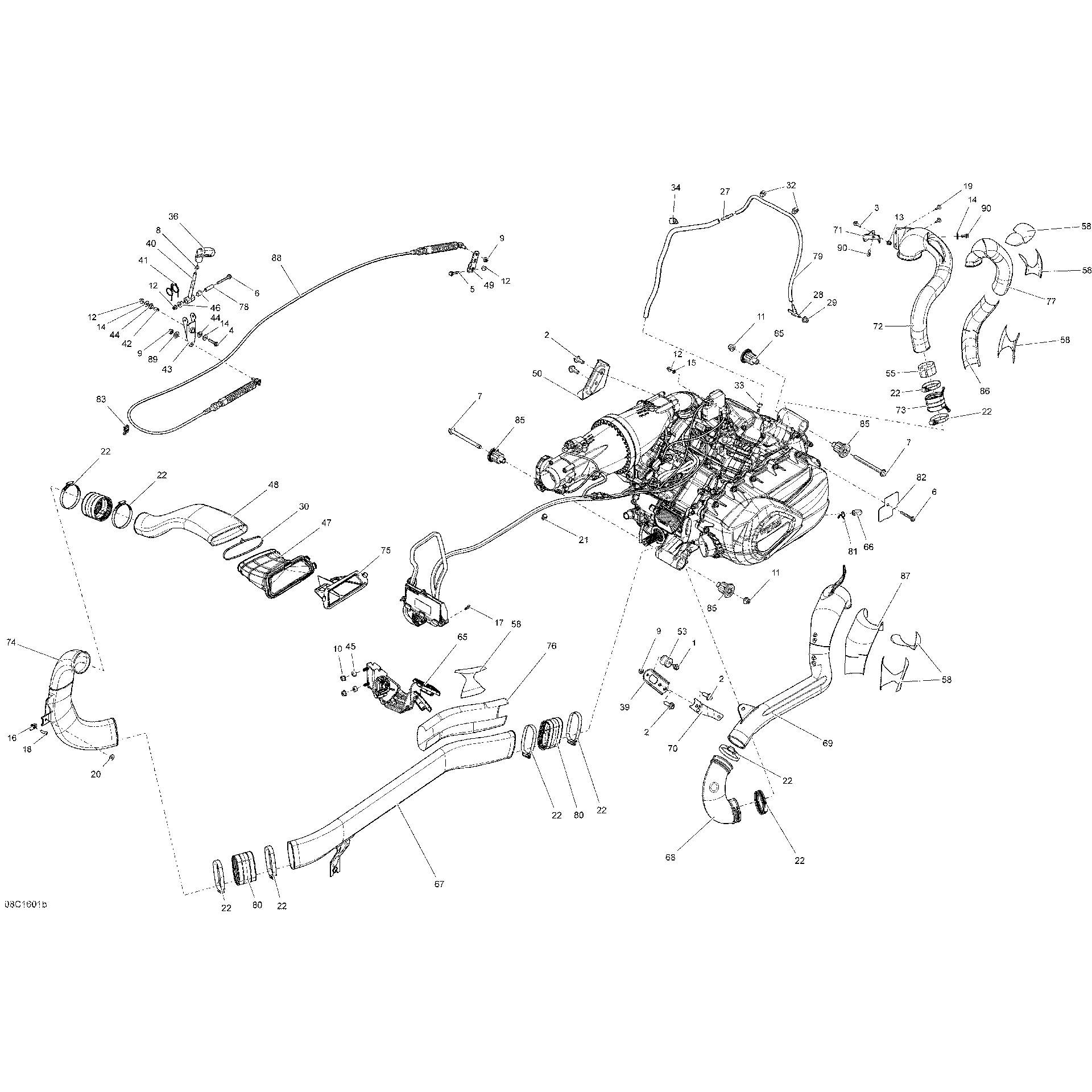 An Image of a Genuine Can-Am Parts Schematic Diagram showing the schematic - ENGINE AND ENGINE SUPPORT - MAX