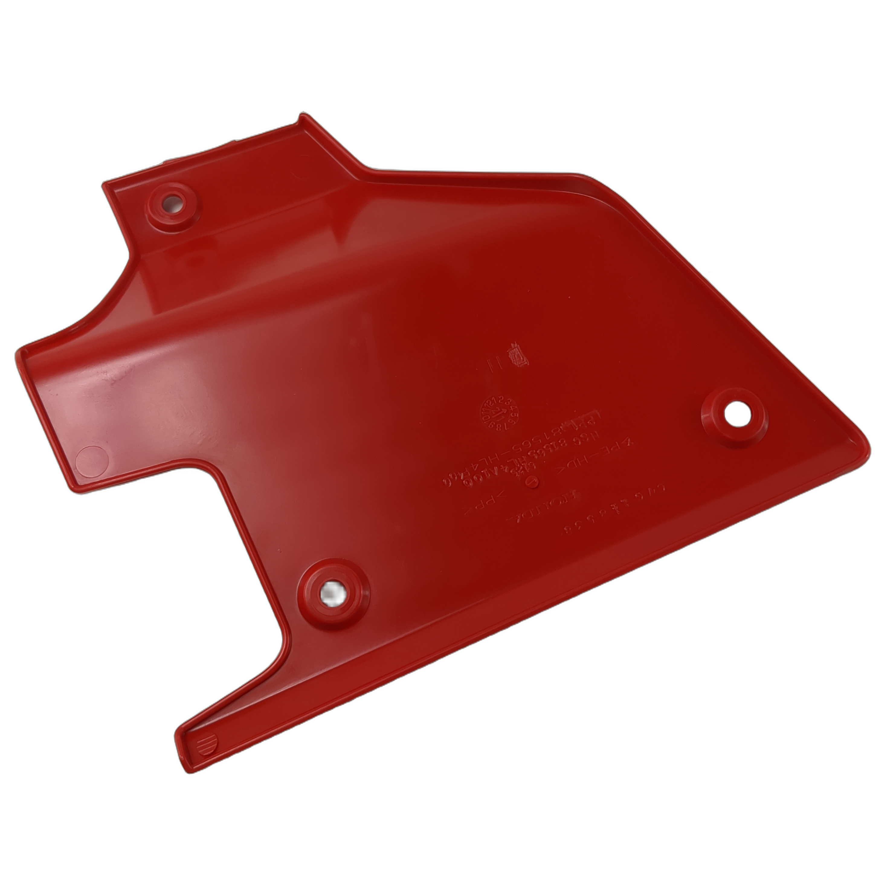 Red plastic left side panel cover for Honda UTV bed with three mounting holes.