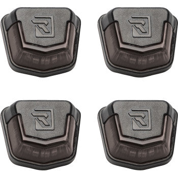 Set of four black and dark gray rectangular Polaris Ranger trunk bed lights with embossed logo on each top center.