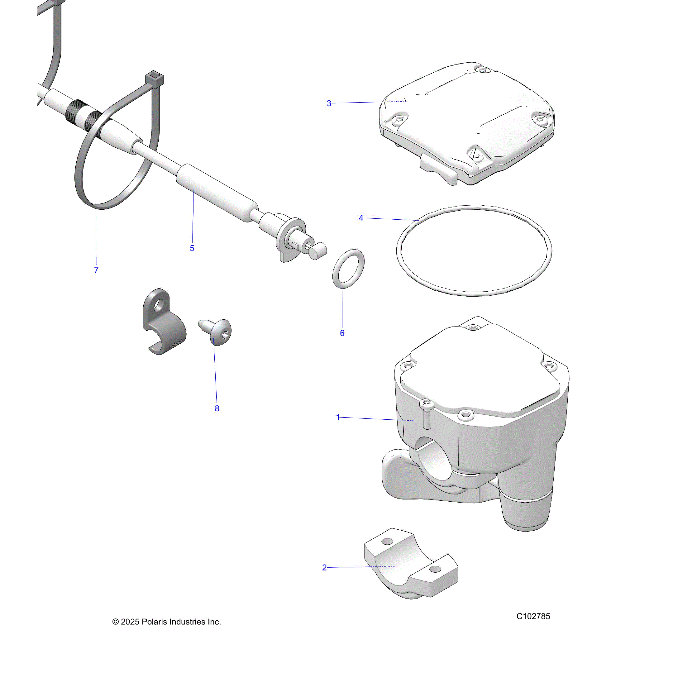 An Image of a Genuine Polaris Parts Schematic Diagram showing the schematic - STEERING: CONTROLS THROTTLE ASM. and CABLE - 2026 POLARIS SPORTSMAN TOURING 570 PREMIUM