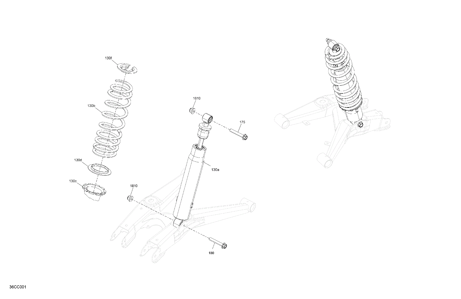 An Image of a Genuine Can-Am Parts Schematic Diagram showing the schematic - SUSPENSION - REAR SHOCKS