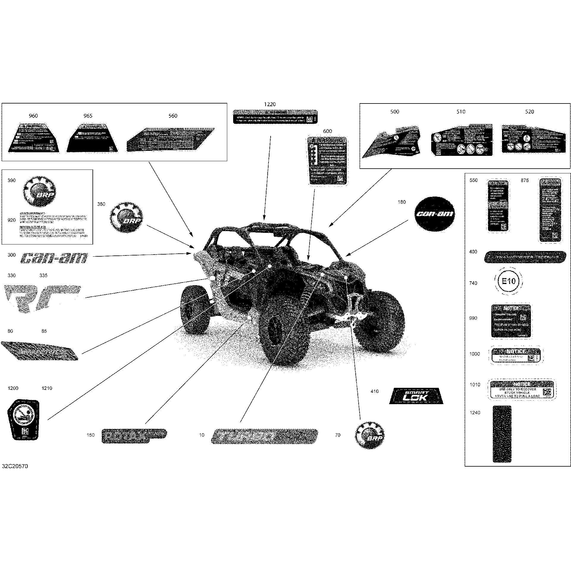 An Image of a Genuine Can-Am Parts Schematic Diagram showing the schematic - DECALS - X RC