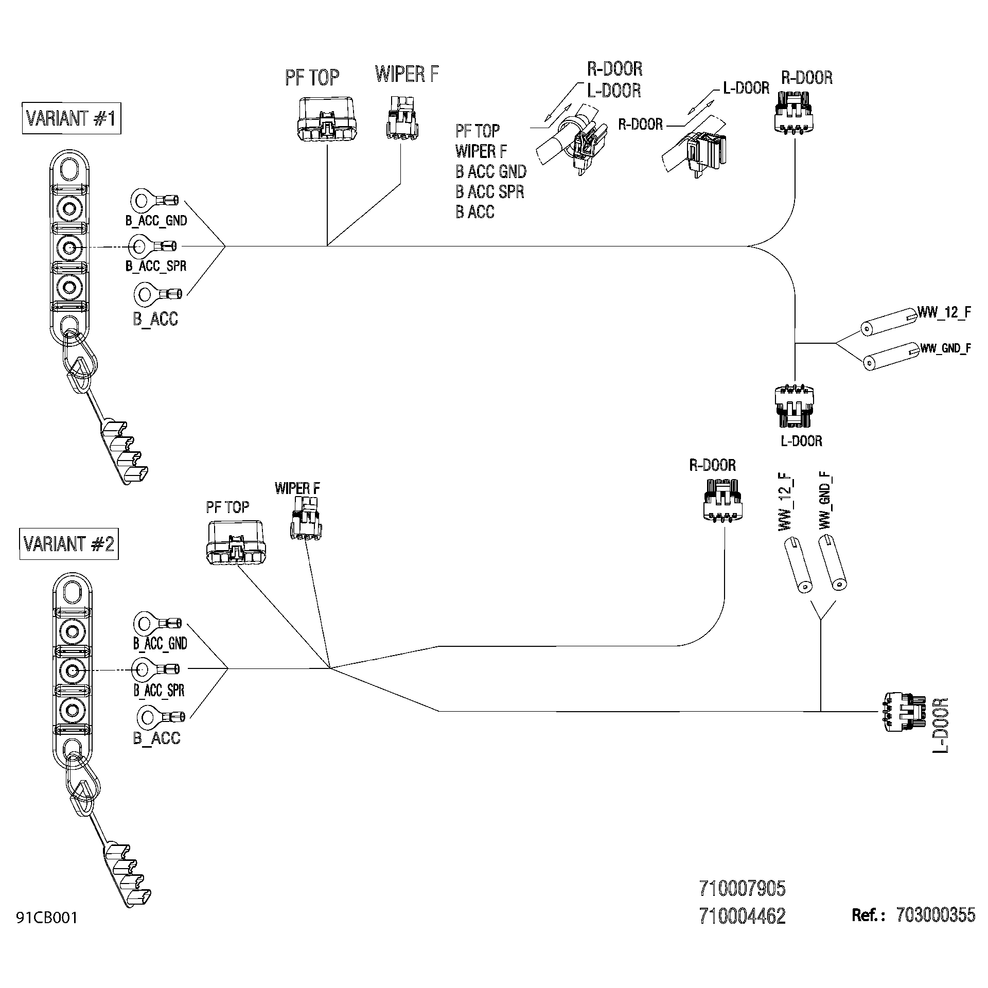 An Image of a Genuine Can-Am Parts Schematic Diagram showing the schematic - ELECTRIC - ROOF HARNESS - 710007905