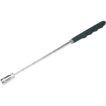 The Pick Up Tool Magnetic with Light by Performance Tool features a black cushion-grip handle and extendable design, making it ideal for retrieving small items from hard-to-reach areas.