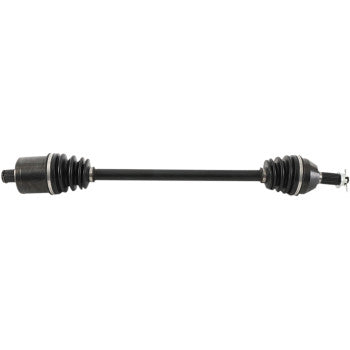 The Polaris Axle Kit Complete 8 Ball Extreme Duty Rear Left & Right by All Balls features a black chromoly axle shaft with durable rubber boots and precision ball bearings for smooth vehicle power transmission. Shown isolated on a white background.