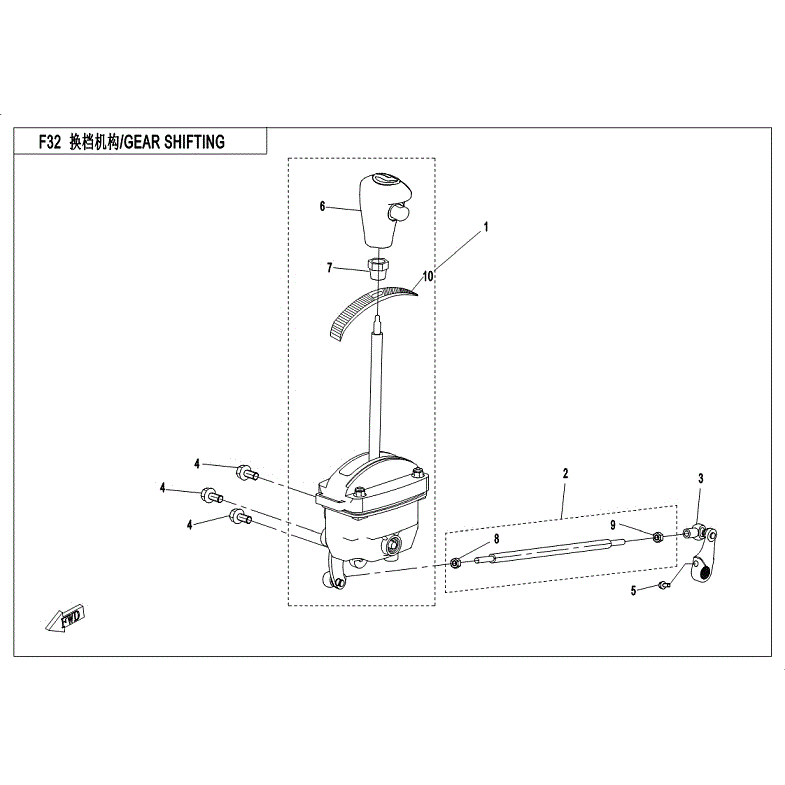 An Image of a Genuine CFMOTO Parts Schematic Diagram showing the schematic - GEAR SHIFTING - 2018 CFMOTO UFORCE 500