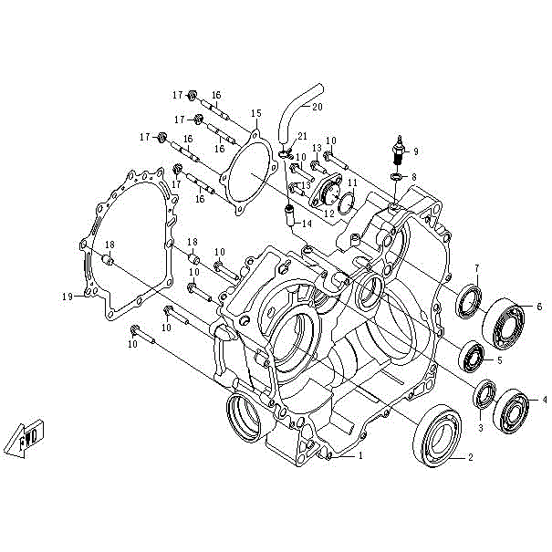 An Image of a genuine CFMOTO Parts Schematic Diagram showing the group - RIGHT CRANKCASE - 2016 CFMOTO CFORCE 500 SWB