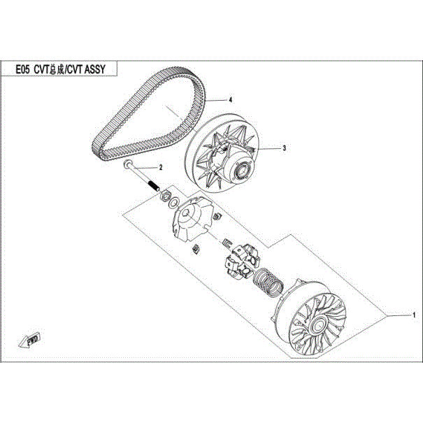 An Image of a genuine CFMOTO Parts Schematic Diagram showing the group - CVT ASSY - 2016 CFMOTO CFORCE 500 HO