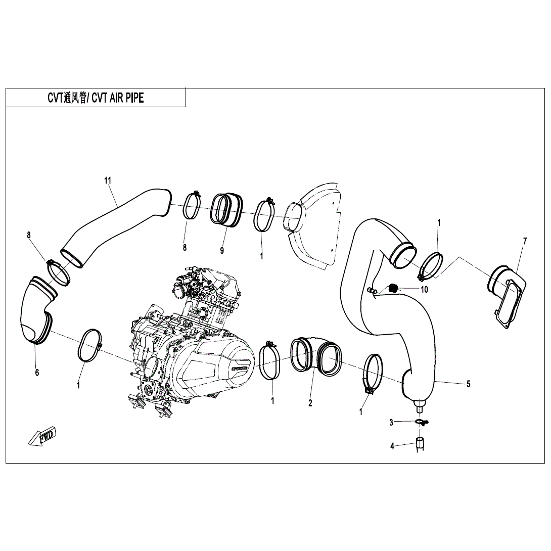 An Image of a Genuine CFMOTO Parts Schematic Diagram showing the schematic - CVT AIR PIPE - 2021 CFMOTO ZFORCE 500