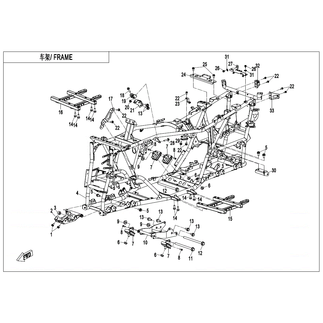 An Image of a genuine CFMOTO Parts Schematic Diagram showing the group - FRAME - 2021 CFMOTO CFORCE 600
