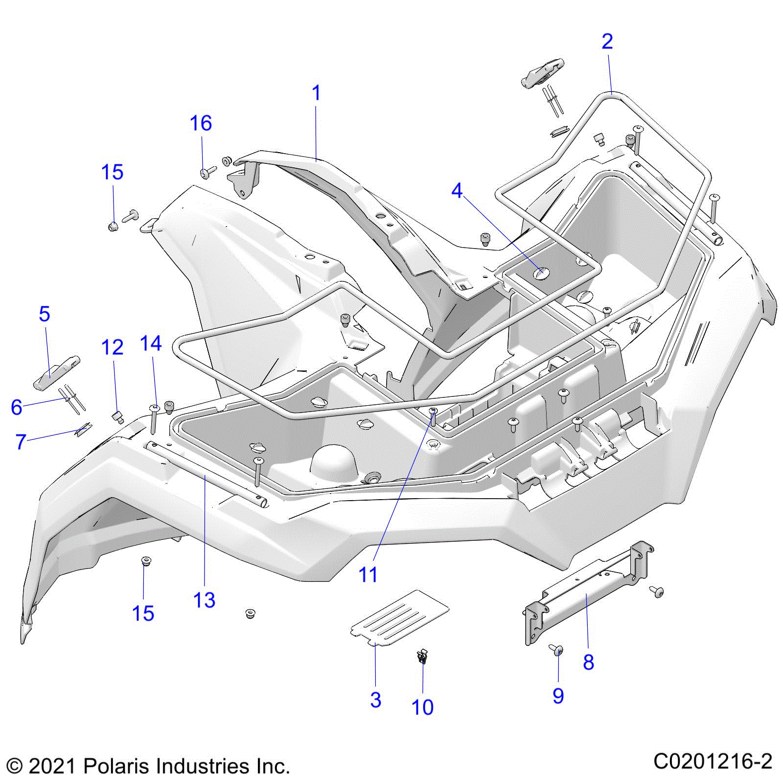 An Image of a Genuine Polaris Parts Schematic Diagram showing the schematic - BODY: FRONT CAB - 2024 POLARIS SPORTSMAN 450 HO UTILITY 50S