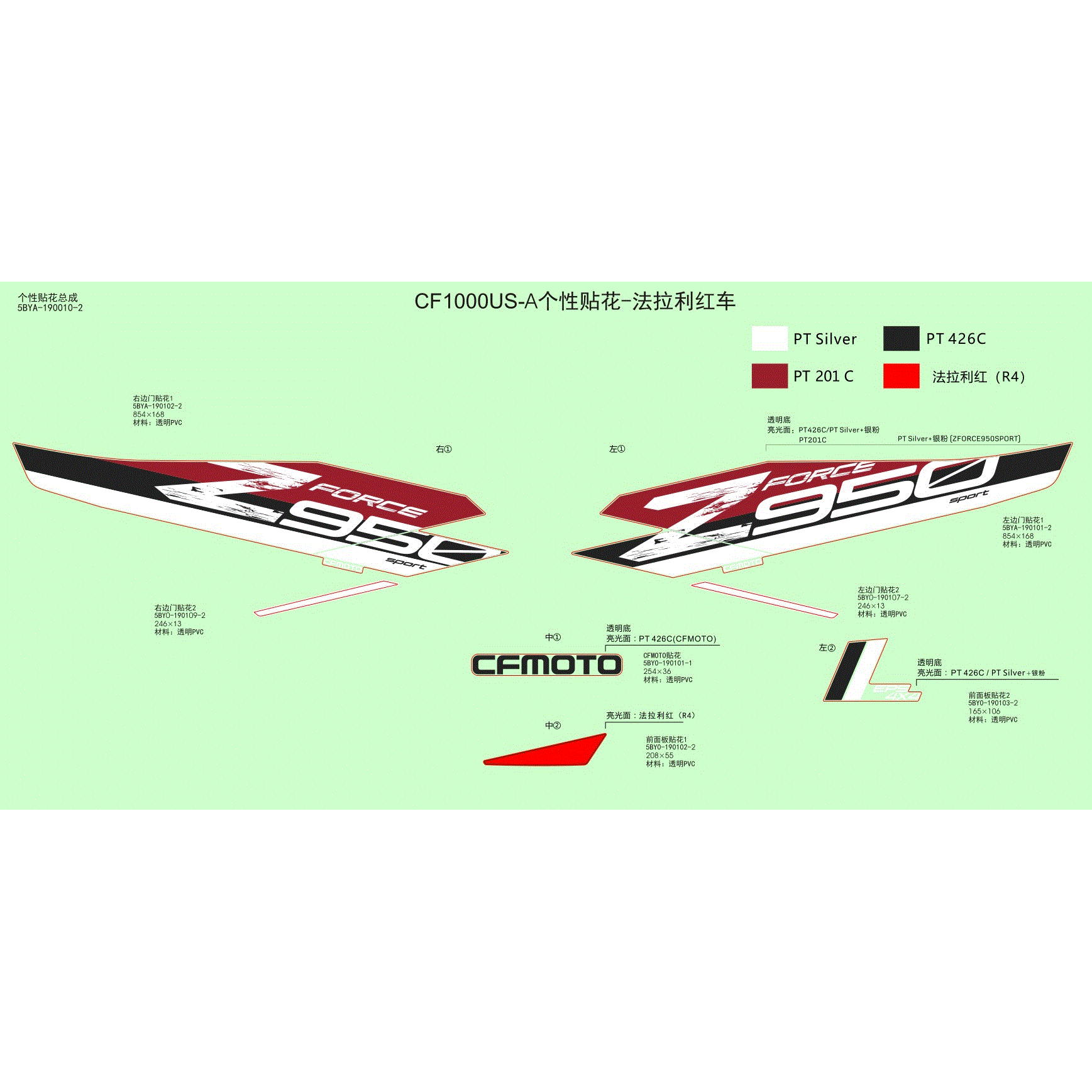 An Image of a Genuine CFMOTO Parts Schematic Diagram showing the schematic - DECAL - 2021 CFMOTO ZFORCE 950 Sport