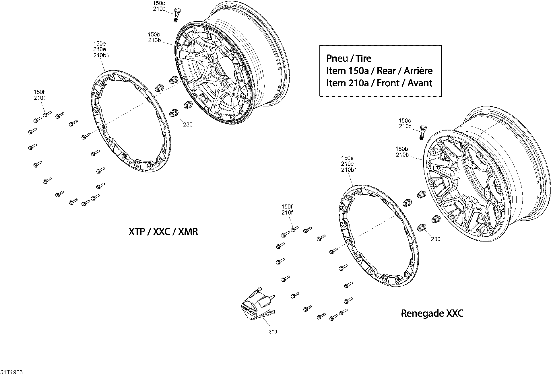 An Image of a Genuine Can-Am Parts Schematic Diagram showing the schematic - WHEELS - X XC