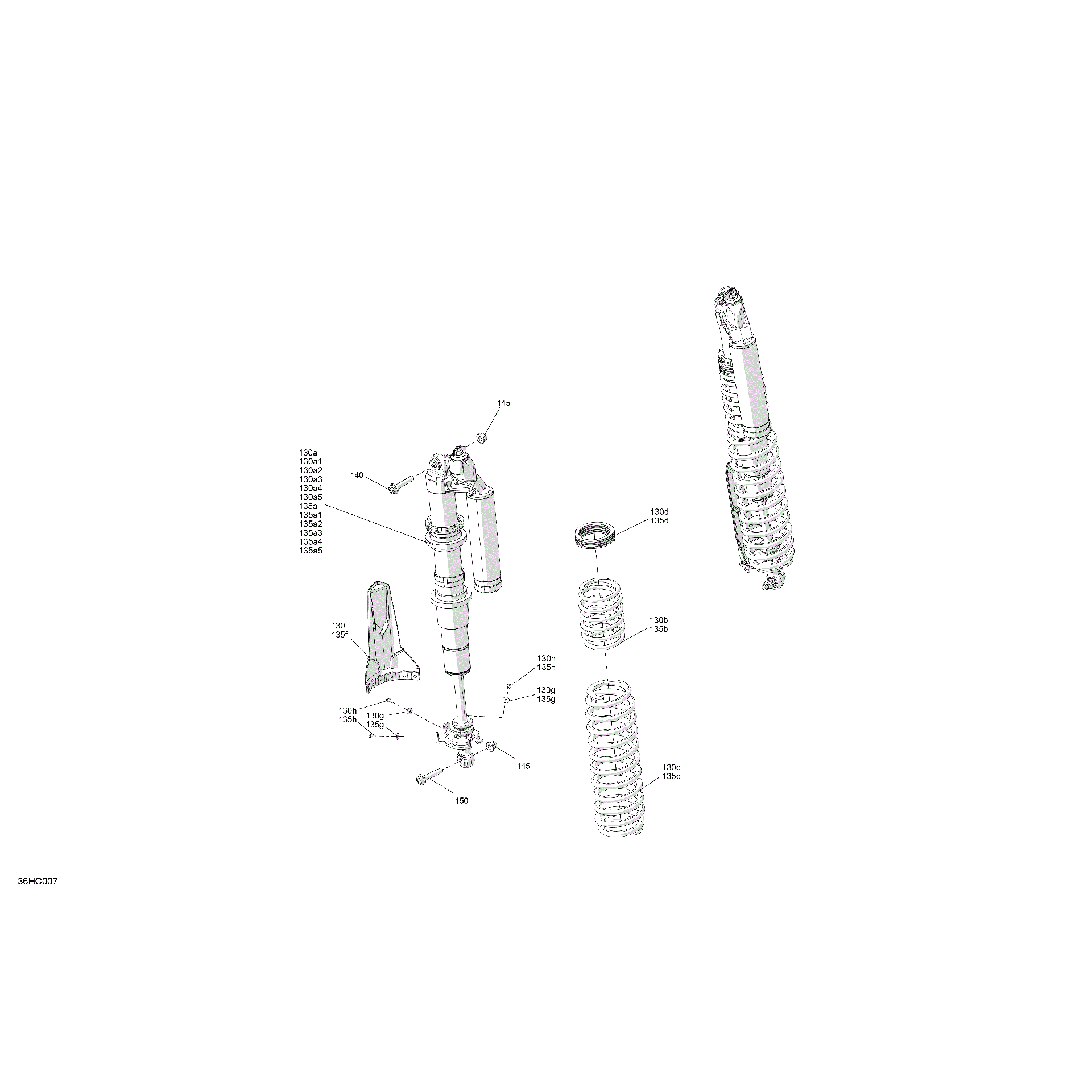 An Image of a Genuine Can-Am Parts Schematic Diagram showing the schematic - SUSPENSION - REAR SHOCKS - 64IN