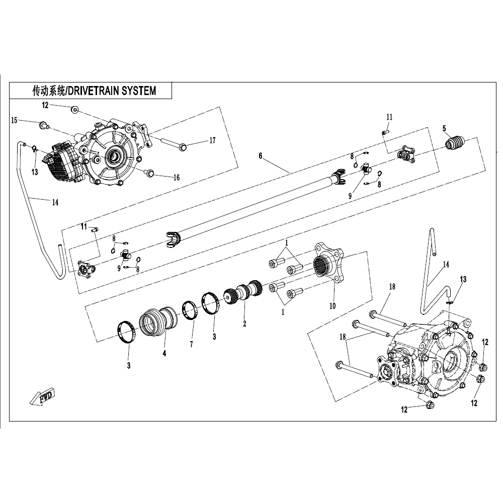 An Image of a Genuine CFMOTO Parts Schematic Diagram showing the schematic - DRIVETRAIN SYSTEM - 2021 CFMOTO UFORCE 1000