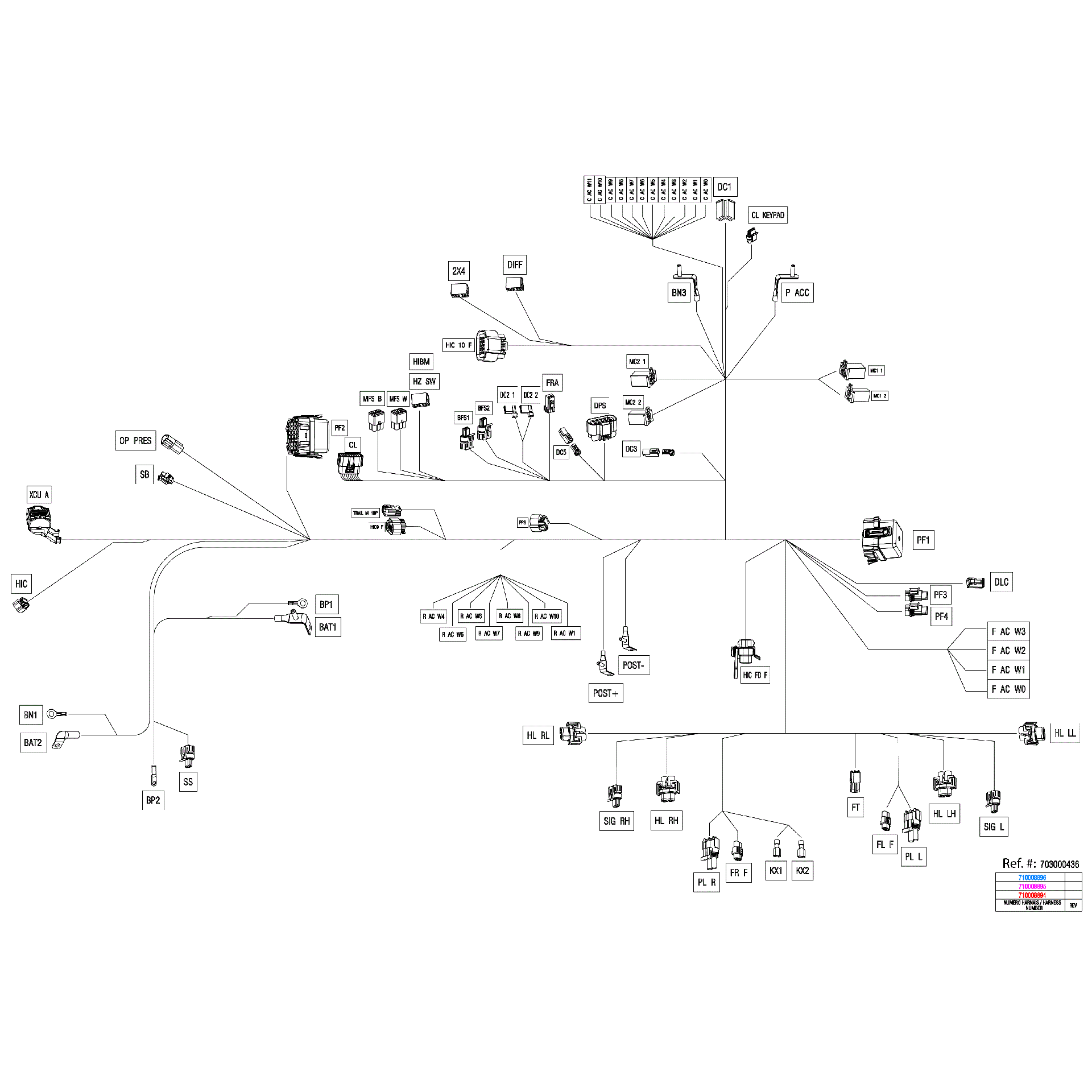 An Image of a Genuine Can-Am Parts Schematic Diagram showing the schematic - ELECTRIC - MAIN HARNESS - 710008895