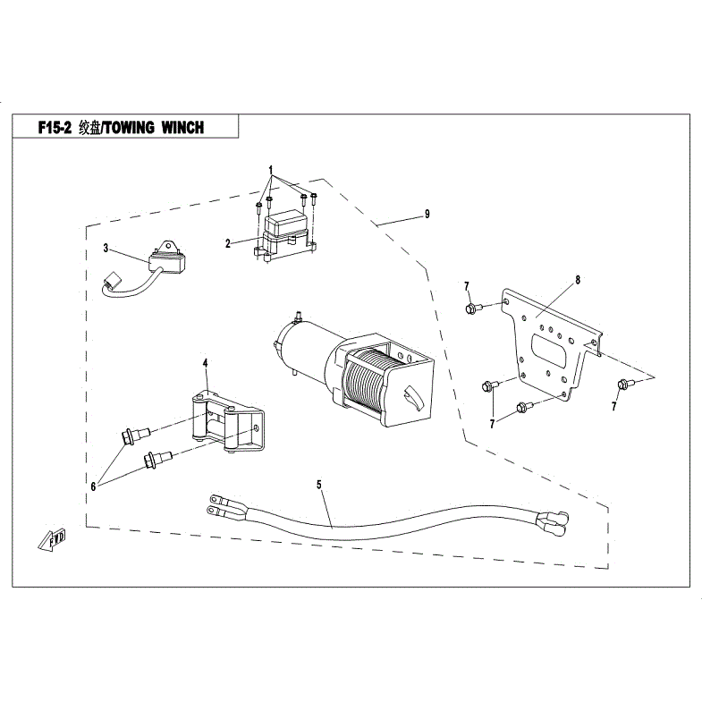 An Image of a genuine CFMOTO Parts Schematic Diagram showing the group - TOWING WINCH - 2018 CFMOTO CFORCE 500 HO