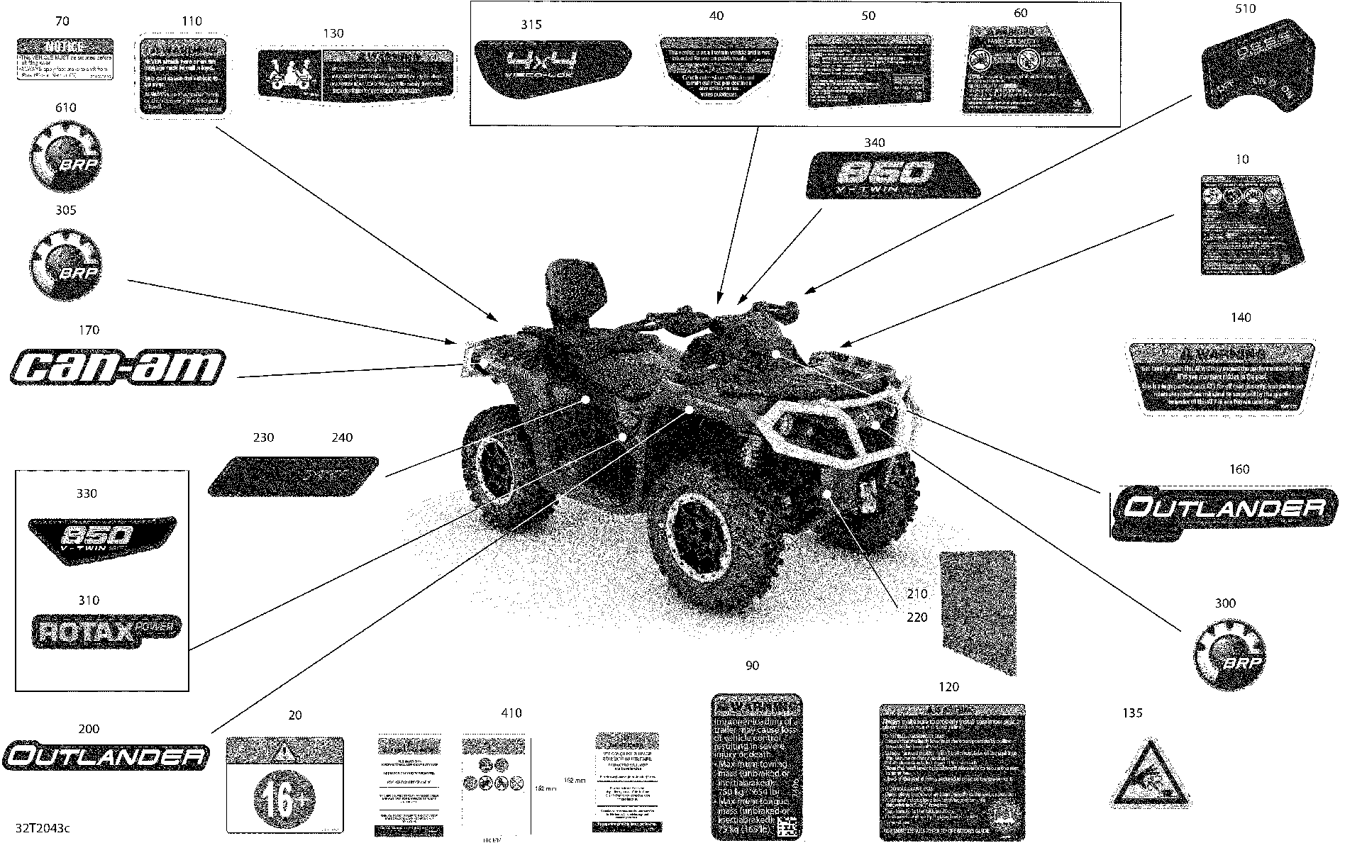 An Image of a Genuine Can-Am Parts Schematic Diagram showing the schematic - DECALS - XTP