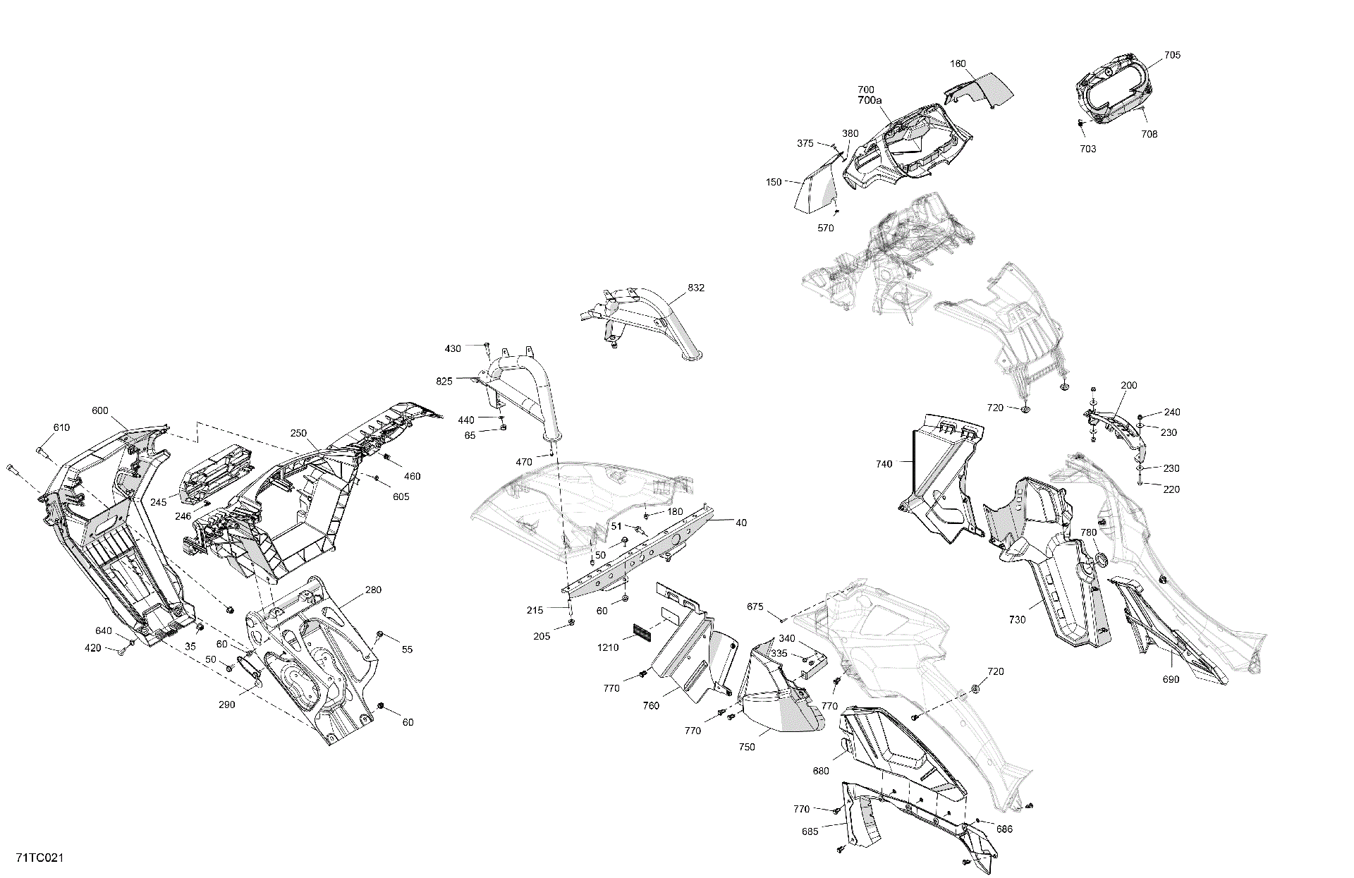 An Image of a Genuine Can-Am Parts Schematic Diagram showing the schematic - BODY - FRONT SECTION