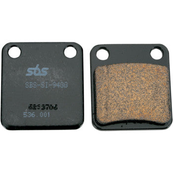 Pair of black rectangular off-road sintered brake pads with metal backing and friction surface.
