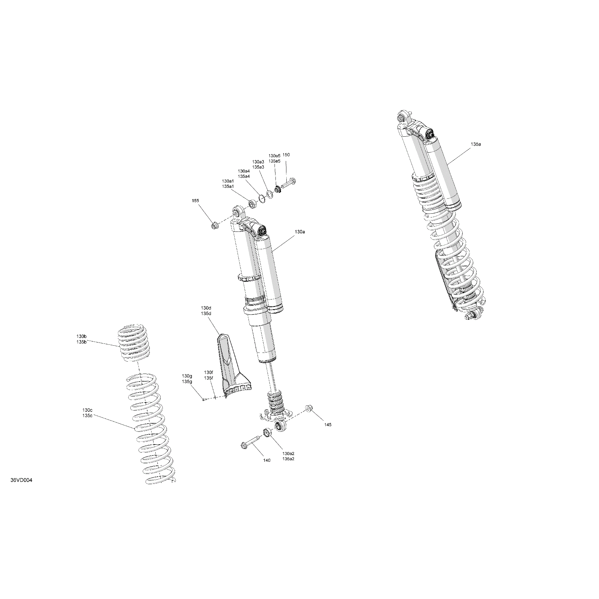 An Image of a Genuine Can-Am Parts Schematic Diagram showing the schematic - SUSPENSION - REAR SHOCKS