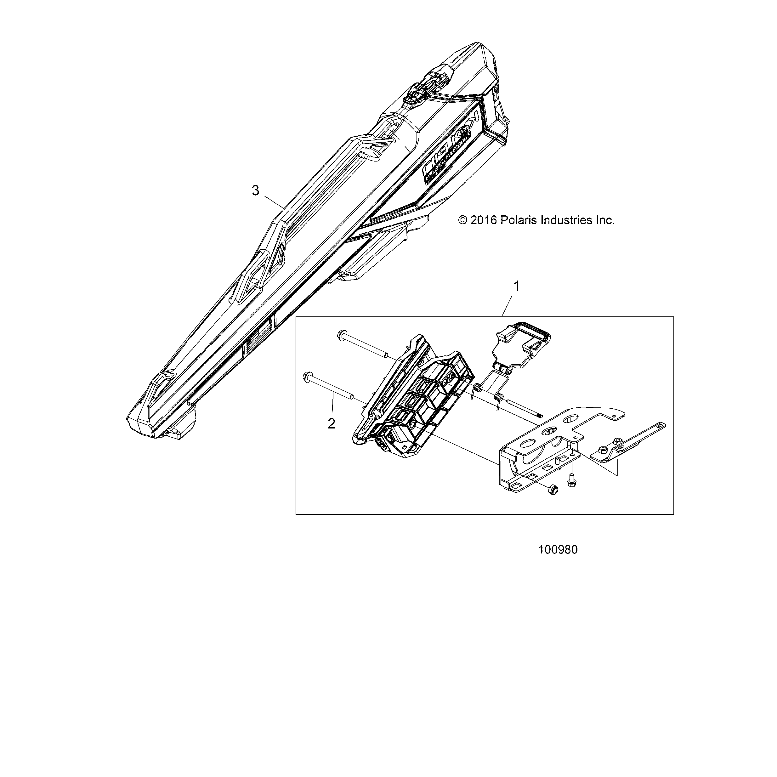 An Image of a Genuine Polaris Parts Schematic Diagram showing the schematic - BODY: GUN BOOT - 2017 POLARIS SPORTSMAN XP 1000