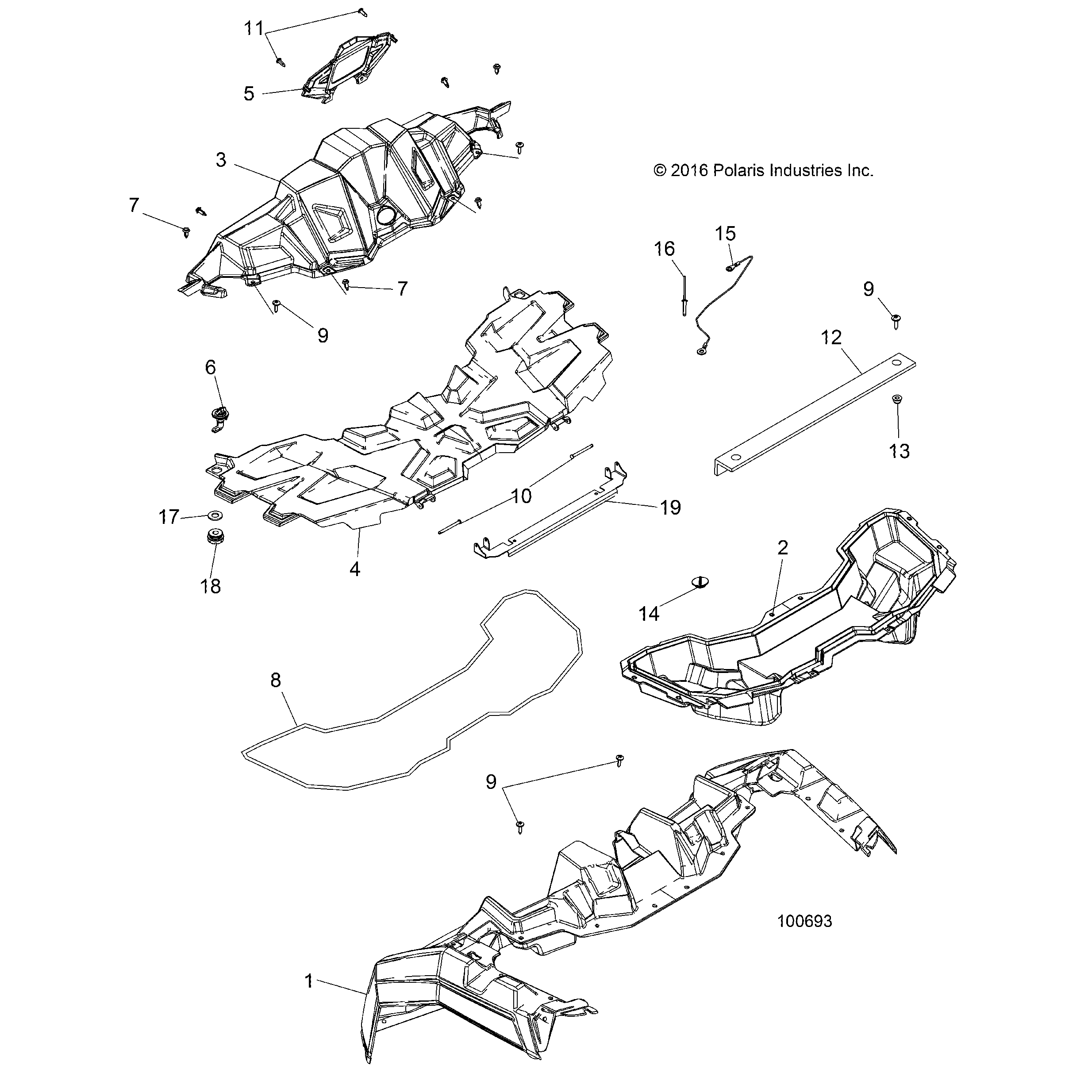An Image of a Genuine Polaris Parts Schematic Diagram showing the schematic - BODY: HOOD AND FRONT BODY WORK - 2017 POLARIS ACE 570 SP