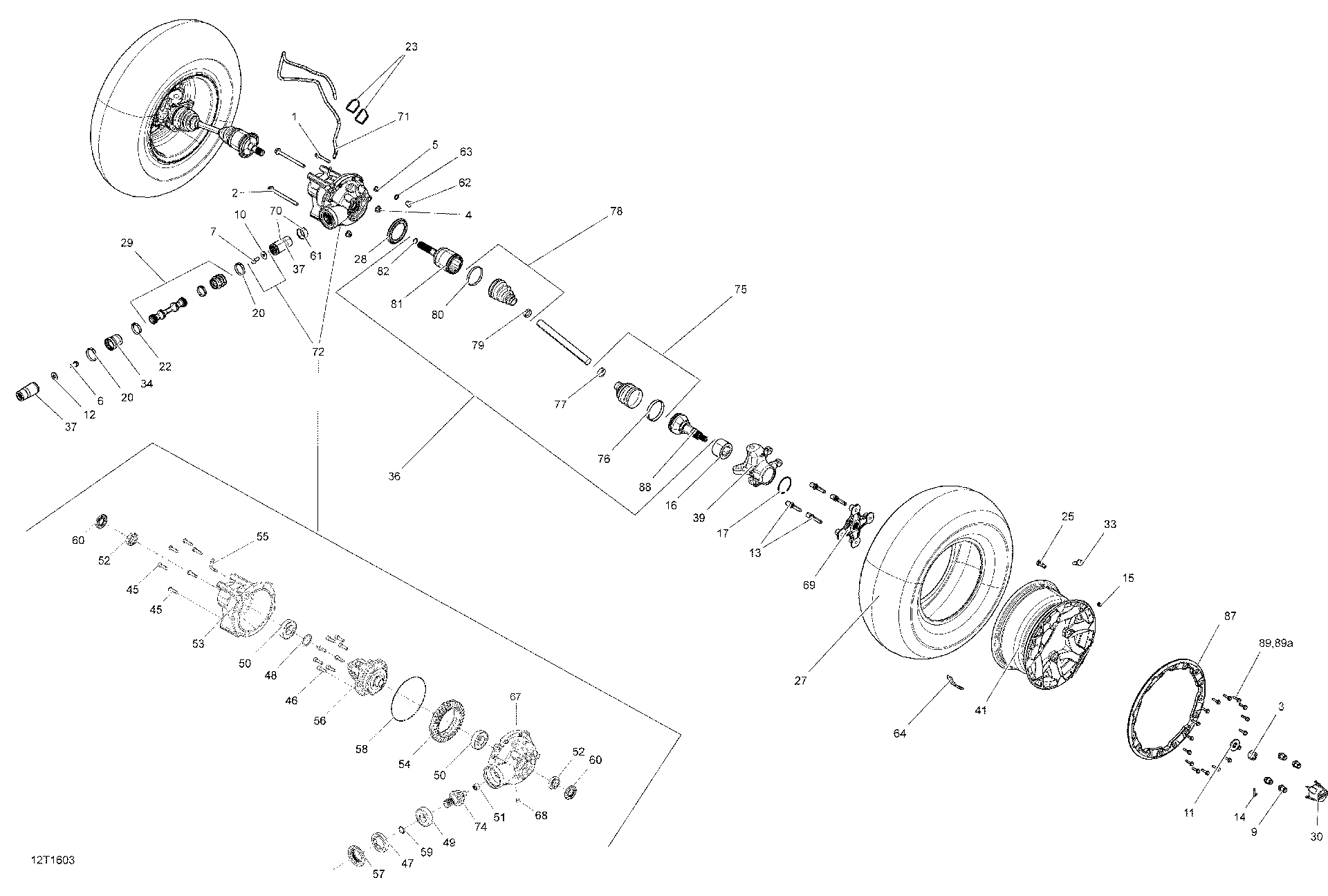 An Image of a Genuine Can-Am Parts Schematic Diagram showing the schematic - DRIVE SYSTEM FRONT