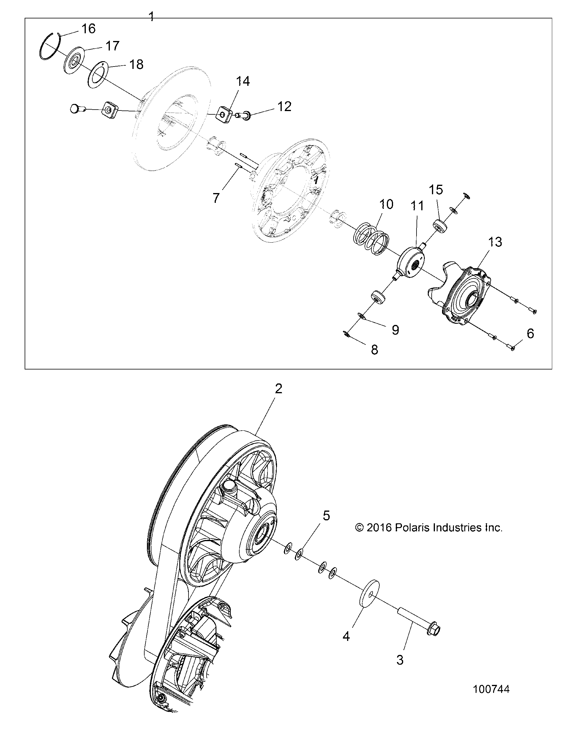 An Image of a Genuine Polaris Parts Schematic Diagram showing the schematic - DRIVE TRAIN: SECONDARY CLUTCH - 2026 POLARIS SCRAMBLER 850 48"