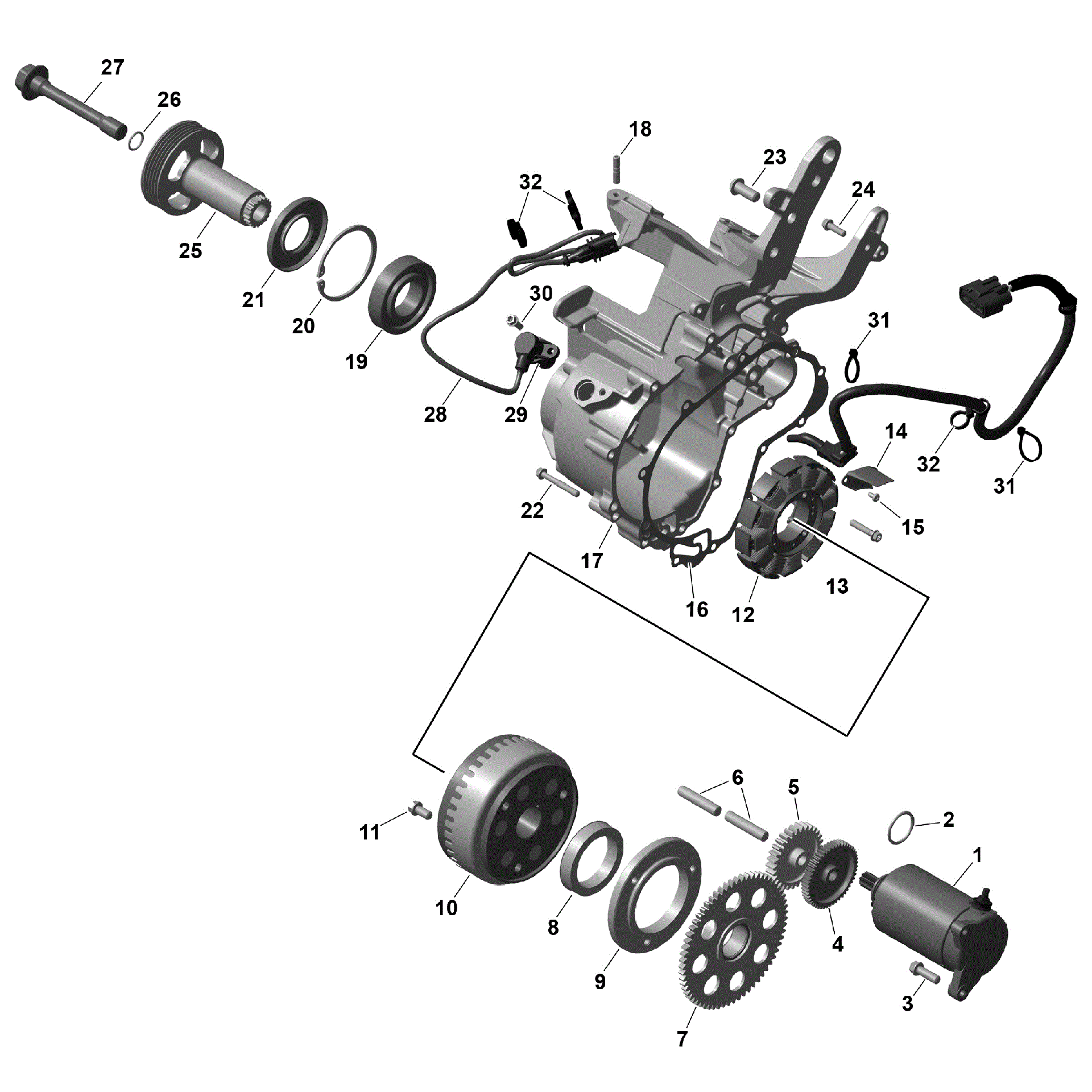 An Image of a Genuine Can-Am Parts Schematic Diagram showing the schematic - ROTAX - MAGNETO AND ELECTRIC STARTER