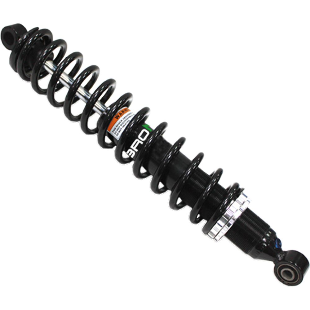 A Honda Foreman UTV/ATV Rear Gas Shock by Bronco with a black coiled spring and adjustment rings, designed for suspension systems, is displayed against a white background.