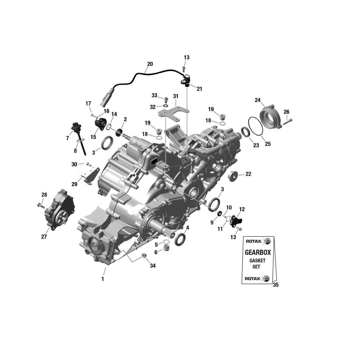 An Image of a Genuine Can-Am Parts Schematic Diagram showing the schematic - ROTAX - GEARBOX ASSY AND DRIVE SHAFT - 686 779 - HUA YONG - 1ST GENERATION
