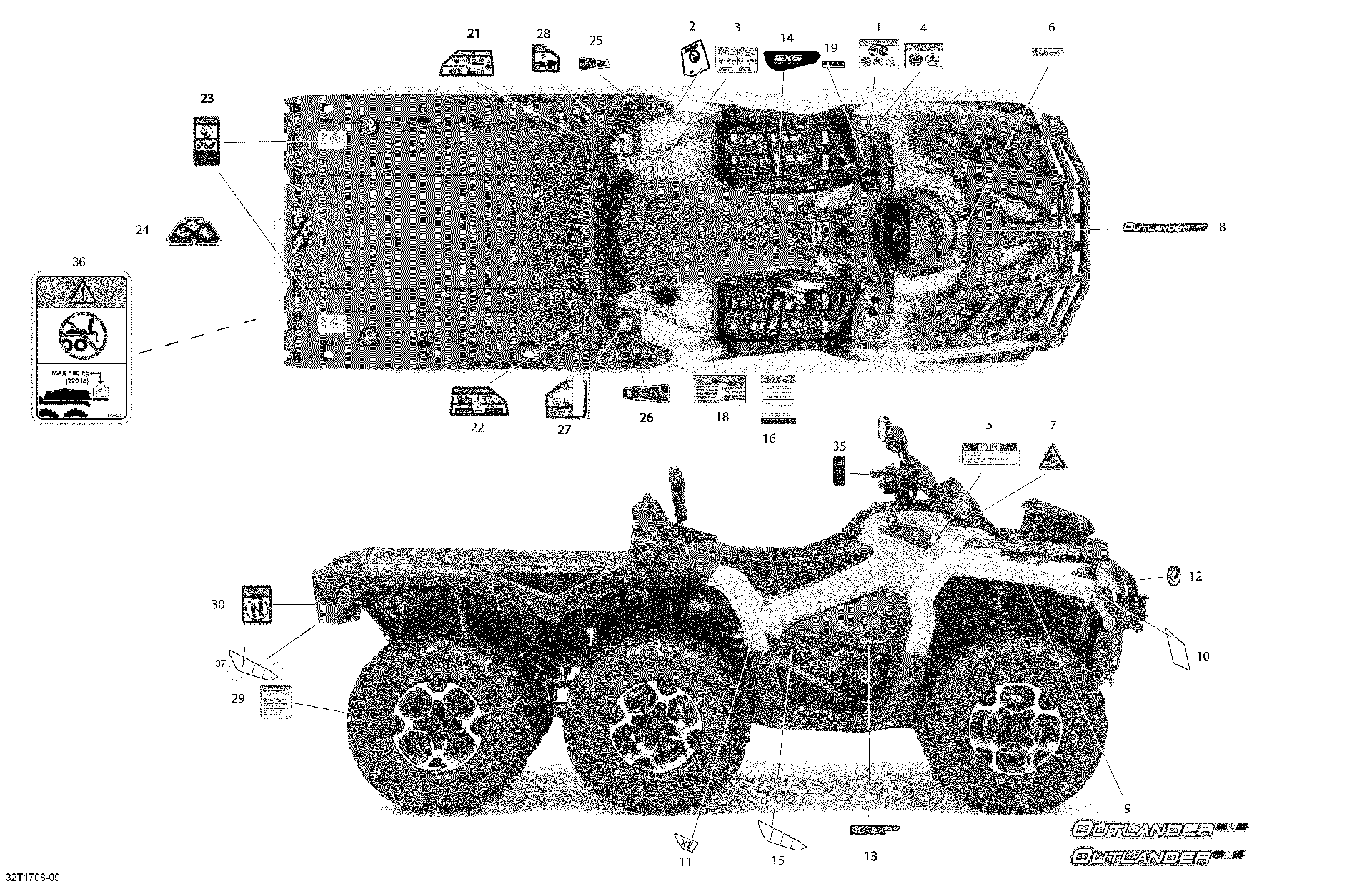 An Image of a Genuine Can-Am Parts Schematic Diagram showing the schematic - DECALS