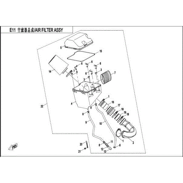 An Image of a Genuine CFMOTO Parts Schematic Diagram showing the schematic - AIR FILTER ASSY - 2016 CFMOTO UFORCE 500