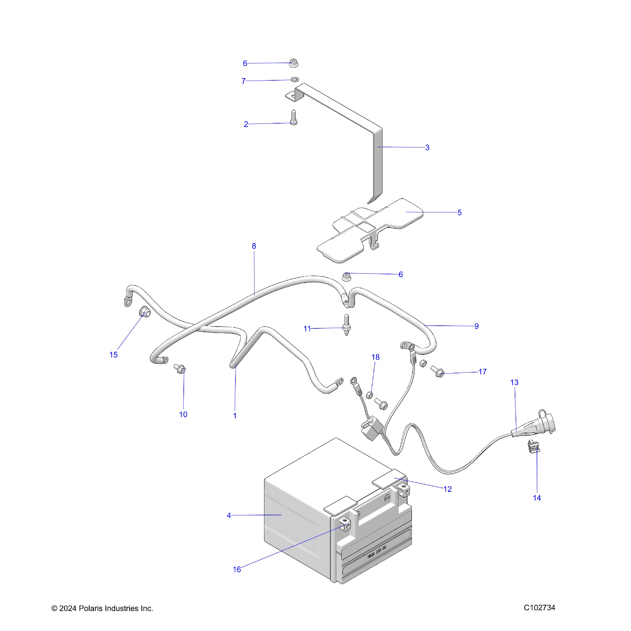 An Image of a Genuine Polaris Parts Schematic Diagram showing the schematic - ELECTRICAL: BATTERY - 2025 POLARIS SPORTSMAN TOURING XP 1000