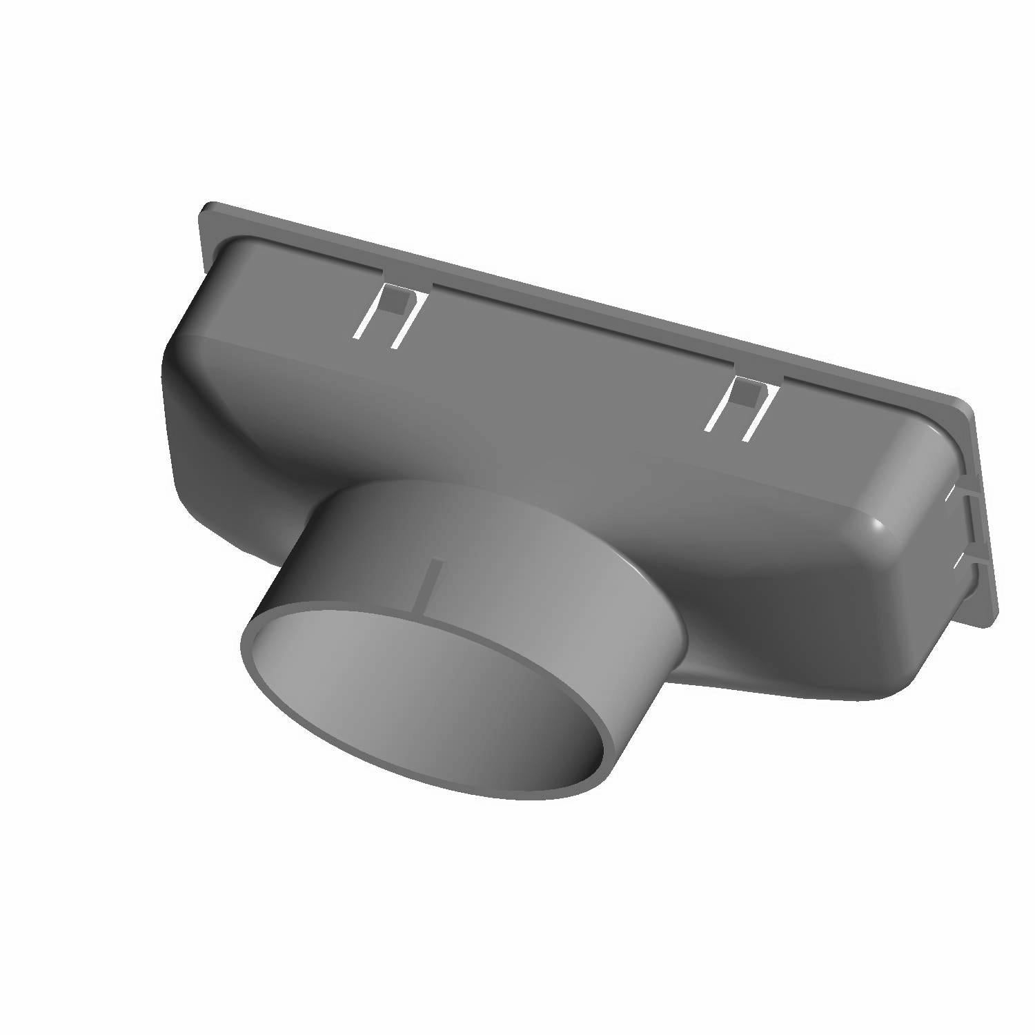 Gray plastic adapter vent heater with a rectangular base and circular duct connection.