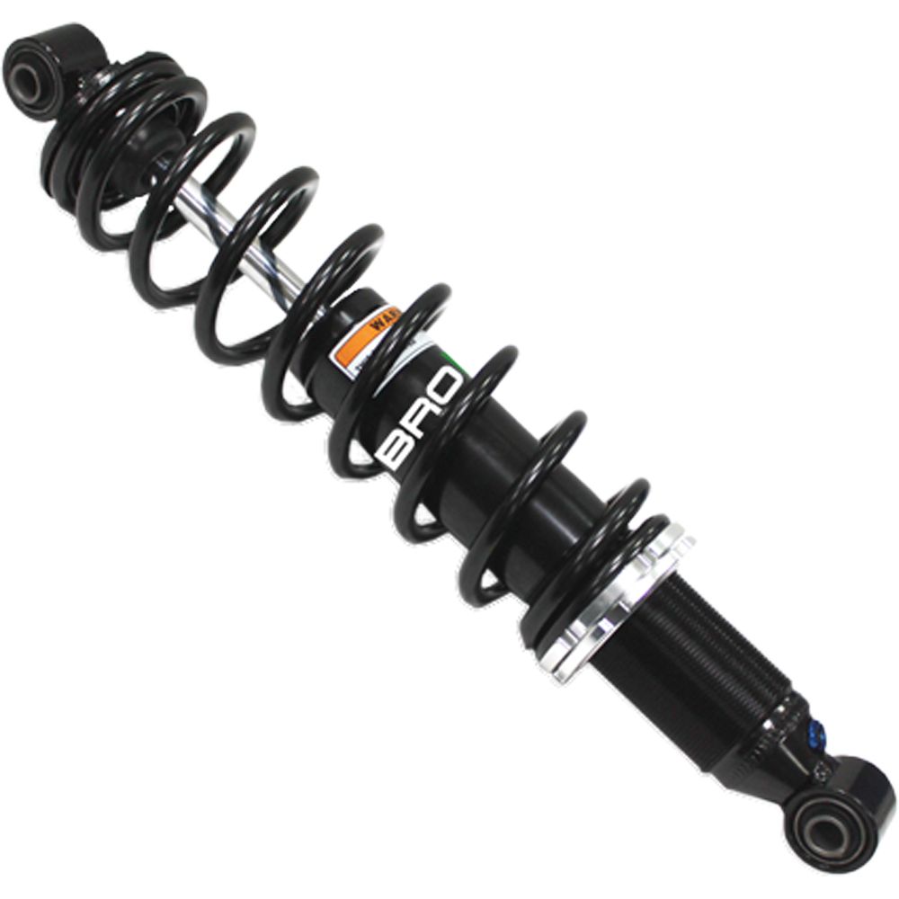 A black gas shock absorber labeled Bronco, featuring a large spring, designed for Yamaha Kodiak 4WD/2WD UTV/ATV front suspension—ideal as a high-performance replacement.